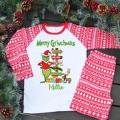 Personalised Kids Christmas Pyjamas-Merry Grinchmas Signs