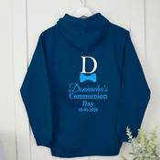 Personalised Communion Pullover Hoodie Front &amp;amp; Back-Initial Dickie Bow (Navy)