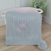 Knit Grey Blanket With Pom Poms-You Choose The Thread Colour image