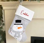White Top Grey Check Scarf Snowman Knitted Christmas Stocking (40x20cm)