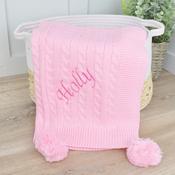 Knit Blanket With Pom Poms - Pink image