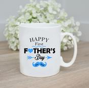 Personalised Father’s Day Mug-Blue Moustache ("First" Is Optional) image