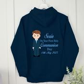 Personalised Communion Pullover Hoodie Front &amp;amp; Back- New Design Communion Boy (Navy)