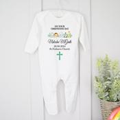 Personalised Christening Baby Grow-Animals image