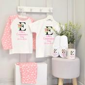 Personalised Kids Communion Bundle (including Mug)-Initial Flower - Pink Cloud