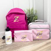 Personalised School Bundle (school bag, lunch bag, pencil case &amp;amp; bottle) - Gold Initial image