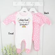 Personalised Godparent Baby Grow-Will You Be My Godparent Colourful (Blue Or Pink Cloud) image