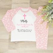 Personalised Kids Communion Pyjamas - Pink Cross May Angels image