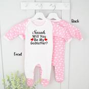 Personalised Godparent Baby Grow-Will You Be My Godparent Red Hearts image