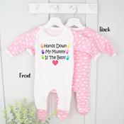 Personalised Baby Grow-Hands Down (Blue Or Pink Cloud) image