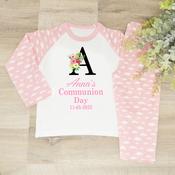 Personalised Kids Communion Pyjamas - Initial Flower