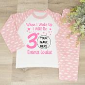 Personalise Your Own Design Kids Pyjamas- When I Wake/Your Image/Character (Pink) image