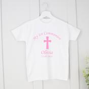 Personalised Communion T-Shirt - Pink Simple Cross image