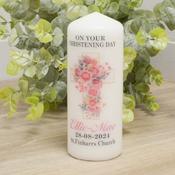 Personalised Christening Candle-Flower Cross