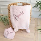 Pom Pom Nova Knit Pink Bib &amp;amp; Blanket-Personalised image