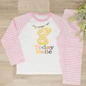 Personalised Kids Pyjamas-Birthday Banner (Pink)
