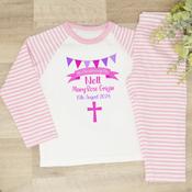 Personalised Kids Christening Pyjamas-Bunting (Pink) image