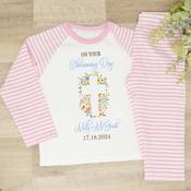 Personalised Kids Christening Pyjamas-Silhouette Cross Flowers (Pink) image
