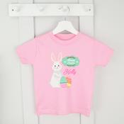 Personalised Easter T-Shirt- Happy Easter Bunny Pink (Multiple Colours) image