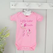 Personalised Little Sister Vest-Little Sister Giraffe (Pink Vest) image