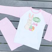 Personalised Kids Easter Pyjamas-Happy Easter Bunny (Blue or Pink Stripe)