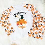 Personalised Kids Halloween Pyjamas-Halloween Cat image