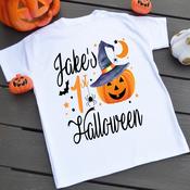 Personalised Halloween T-Shirt-Pumpkin Witches Hat (3-6 months-2-3 Years)