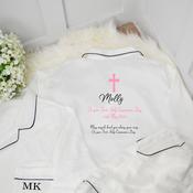 Personalised Kids Communion Satin Pyjamas-Pink Cross May Angels