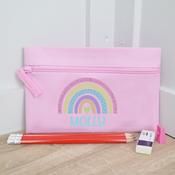 Personalised Pink Pencil Case-Rainbow