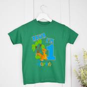 Personalised Kids Birthday T-Shirt -Dinosaur (Green T-Shirt) image