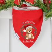 Personalised Red Billy's Bib-Teddy Wreath My 1st Christmas