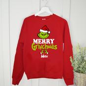Personalised Christmas Kids Navy Sweatshirt-Merry Grinchmas