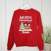 Personalised Christmas Kids Sweatshirt-Mickey &amp;amp; Minnie (Navy Or Red)
