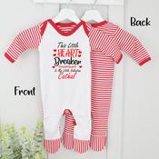 Personalised Valentines Red Stripe Baby Grow-Heart Breaker image