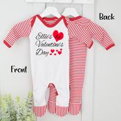 Personalised Valentines Red Stripe Baby Grow-1st Valentines image