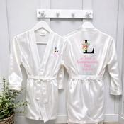 Personalised Satin Communion Bathrobe Front &amp;amp; Back-Initial Flower