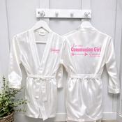 Personalised Satin Communion Bathrobe Front &amp;amp; Back-Communion Girl Arrow