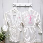 Personalised Satin Communion Bathrobe Front &amp;amp; Back-Simple Cross