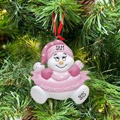 Pink Snow Baby Personalised Hanging Christmas Decoration image