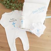 Christening Hamper- Bib, Baby Gro, Blanket &amp;amp; Candle Personalised image