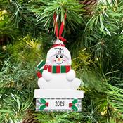 Snowman On Mantle 1 Person Personalised Christmas Decoration image