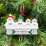 Snowman On Mantle Family of 4 Personalised Christmas Decoration image