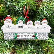 Snowman On Mantle Family of 5 Personalised Christmas Decoration image