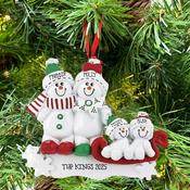 Snowman Sled 4 Personalised Hanging Christmas Decoration image