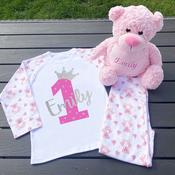Personalised Kids Pyjamas &amp;amp; Teddy Bundle-Sparkle Crown(Pink Bear)