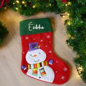 Green Top Red Colourful Scarf Snowman Christmas Stocking (40x20cm)