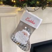 White Top Silver Fluffy Beard Santa Christmas Stocking (40x20cm)