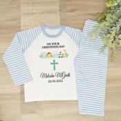 Personalised Kids Christening Pyjamas-Animals (Blue) image