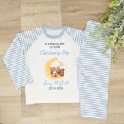 Personalised Kids Christening Pyjamas-Teddy Moon (Blue) image