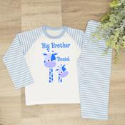 Personalised Sibling Kids Pyjamas-Giraffe Blue image